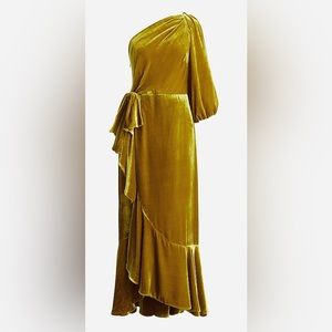 J Crew One-shoulder Velvet Dress - Citron Green